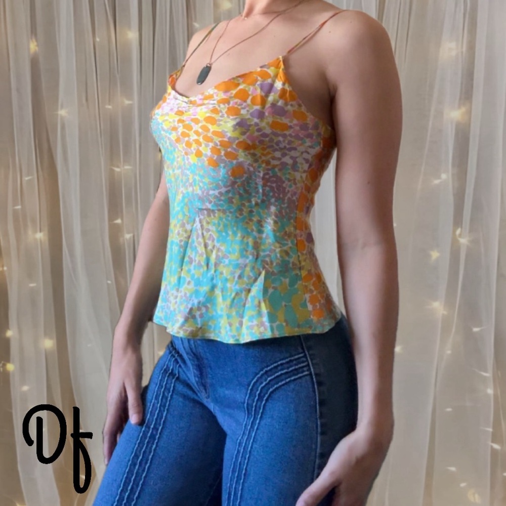 100% Silk Colorful Spaghetti Strap Top Size 4 Small
